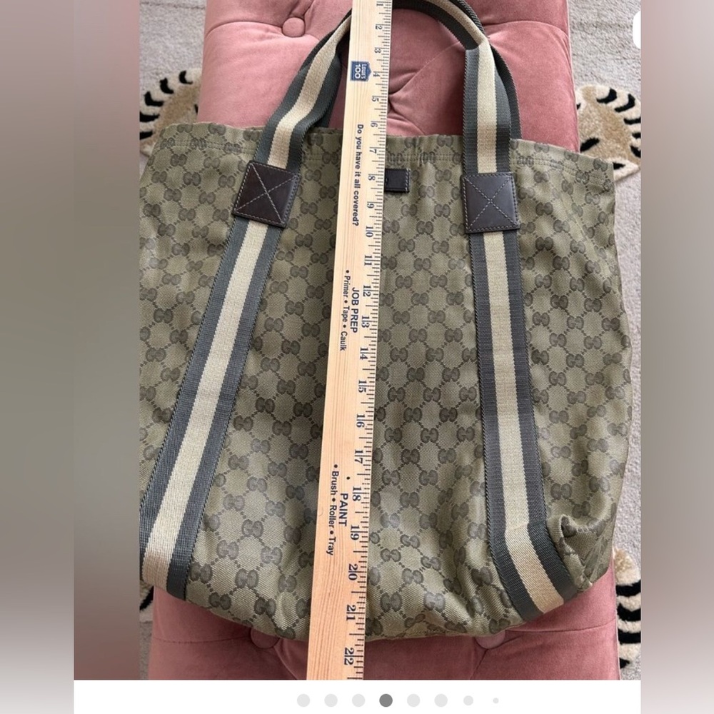 Gucci Original GG Canvas Flat Web Tote Bag Brown Monogram Model ID: 189669 EUC - Picture 7 of 14